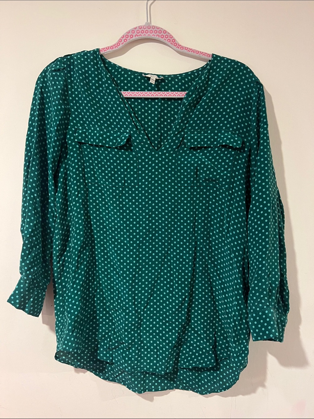 Joie Emerald Green Polka Dot V-Neck Blouse